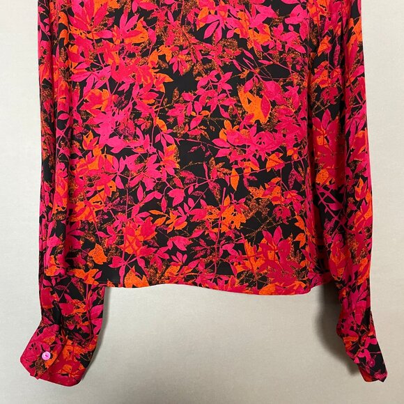 Rena Rowan Silk Blouse Colorful Long Sleeves Women Size 14 Orange Pink Button-Up - Picture 7 of 11